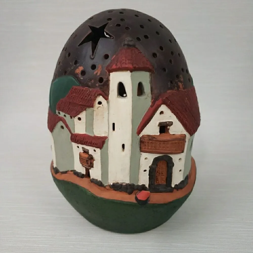 Peruvian Village Egg Shaped Luminary Candle Cover Terra Cotta Folk Art Salas